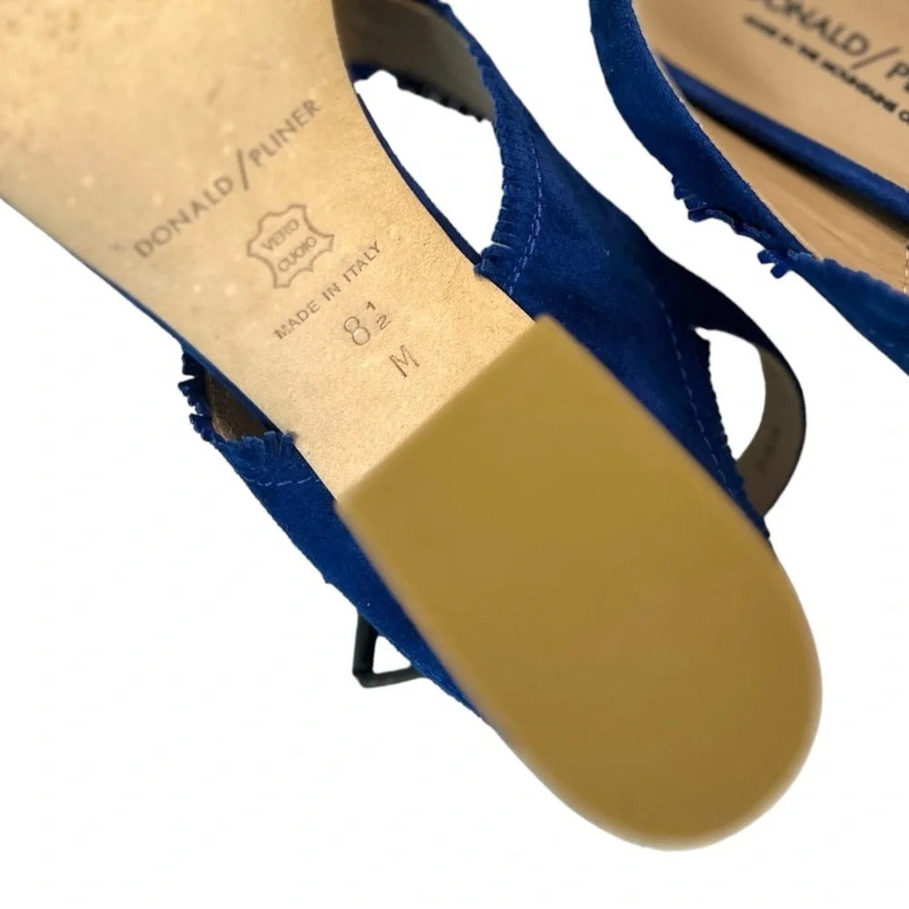 DONALD J PLINER ✘ Blue Suede Slingback Sandal Colorblock Stacked Heel Italy 8.5M